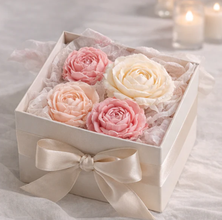 Keepsake Bloom Box luxury wax floral gift set in keepsake packaging by Amanda Rose Co.