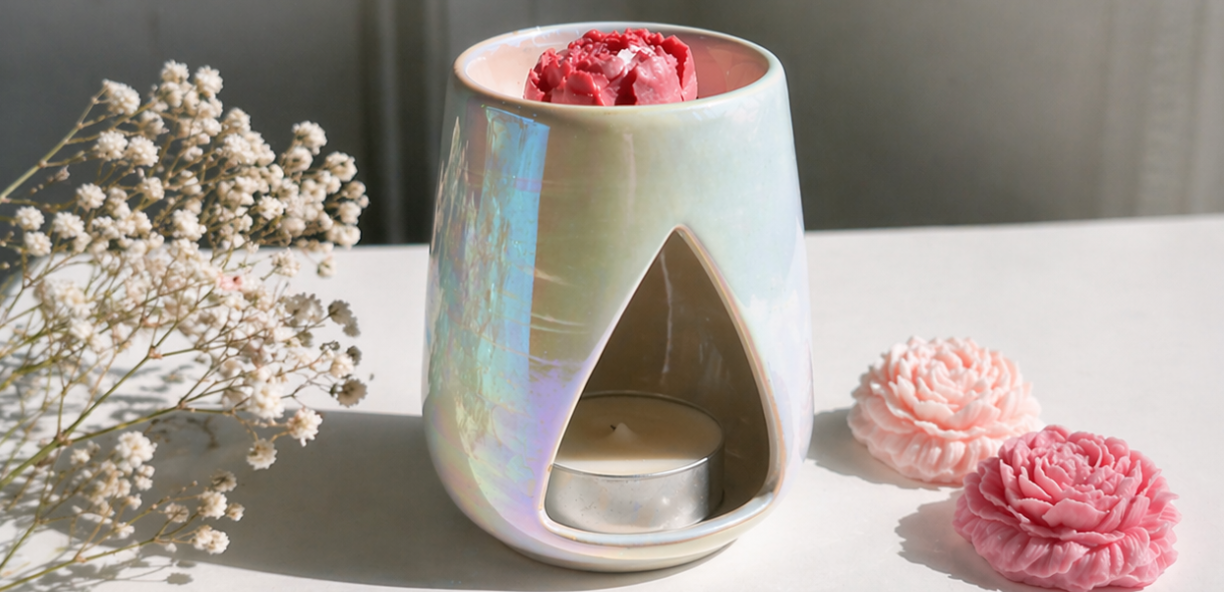 Sculptural opal finish wax warmer with tea light, Amanda Rose Co. Scottsdale