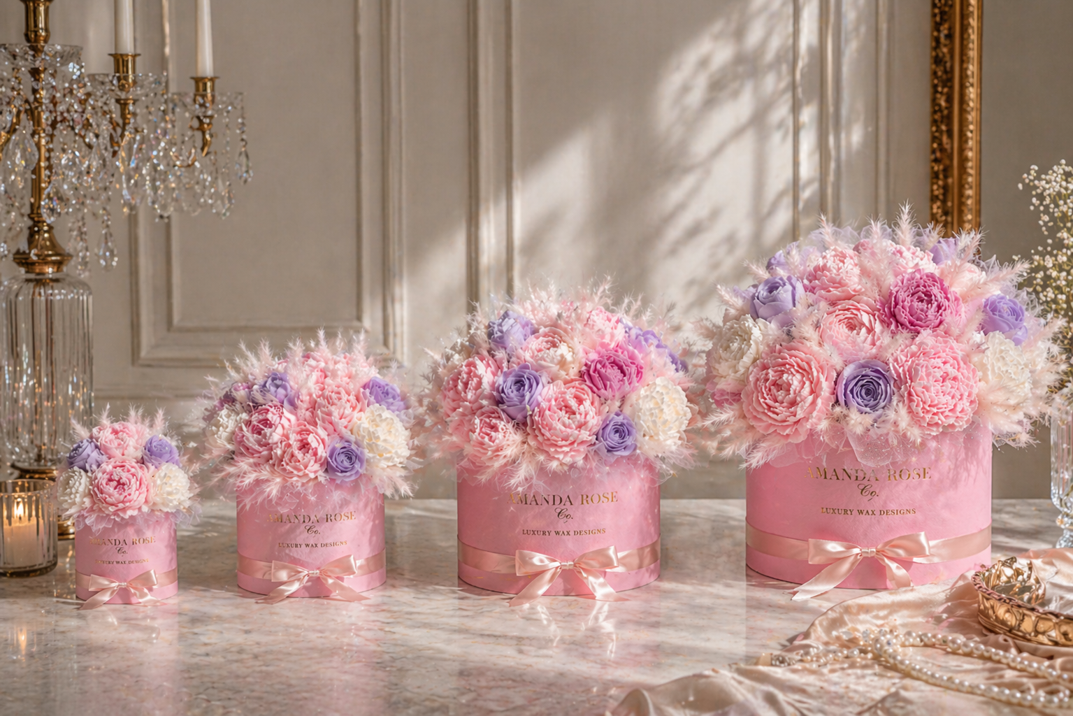Lovely luxury wax floral arrangement with pampas, handcrafted in Scottsdale AZ