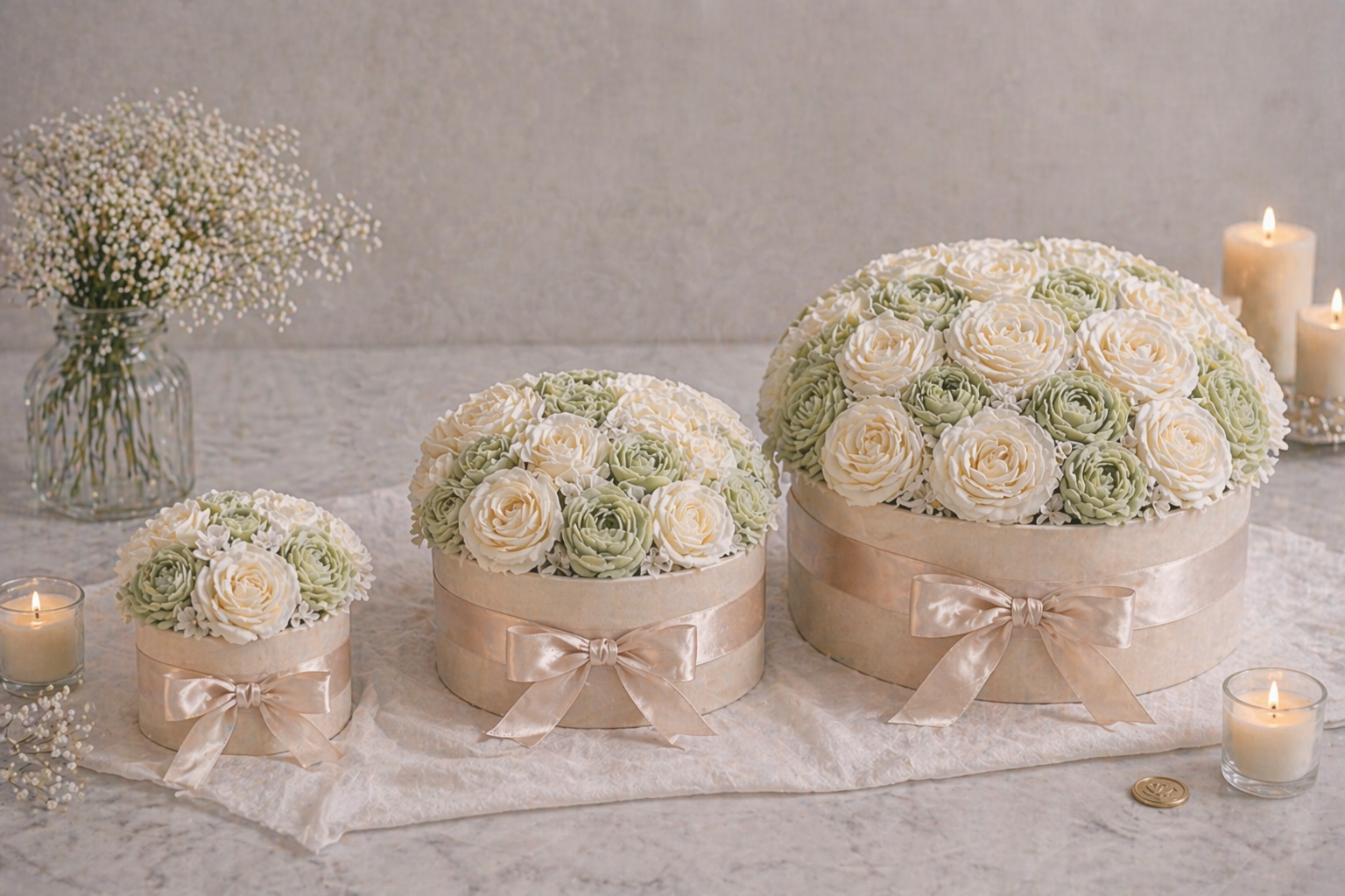Tranquil Garden wax botanical gift box detail, serene luxury design by Amanda Rose Co.