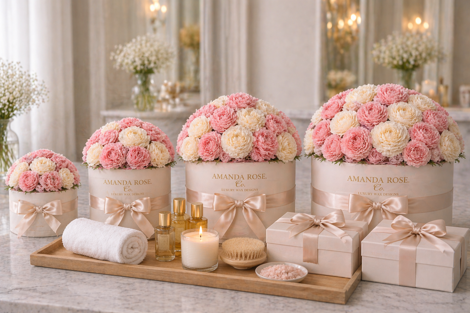 Lumière Bloom keepsake wax arrangement, spa-inspired luxury gift Amanda Rose Co.