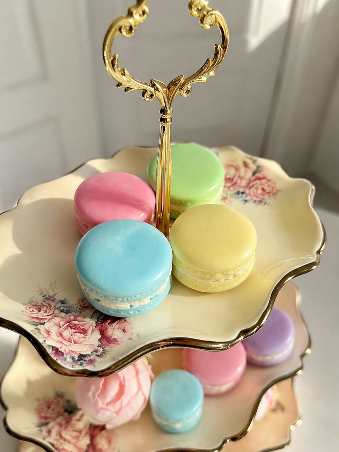 Wax macaron set detail, soft pastel tones by Amanda Rose Co.