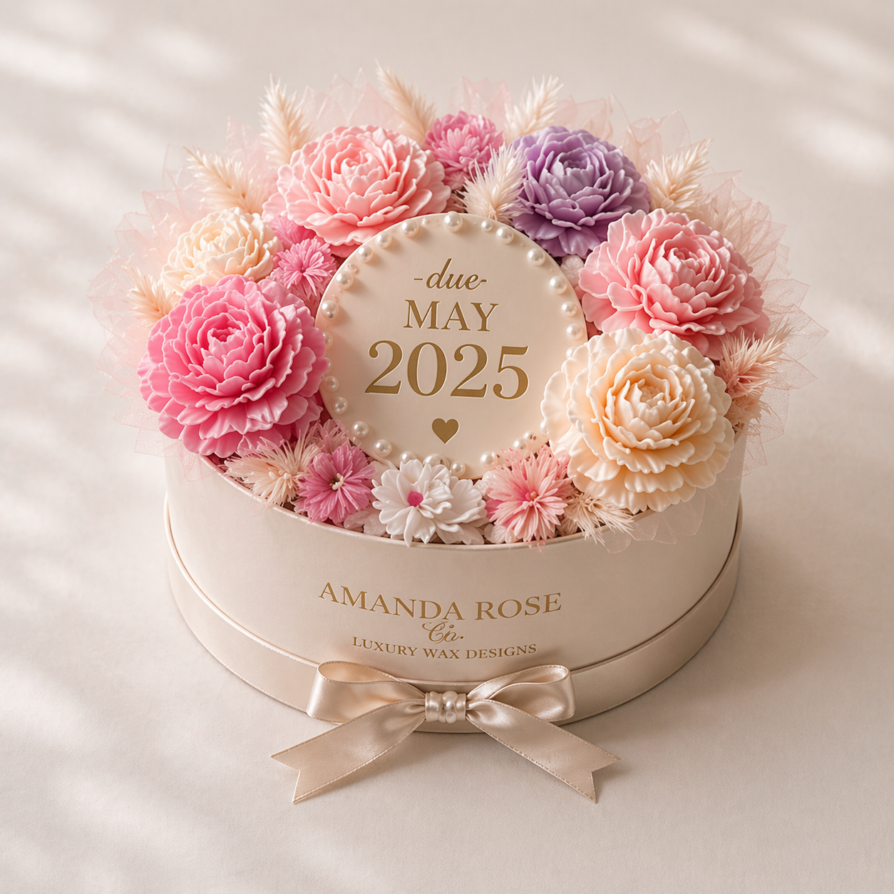 Counting the Days pregnancy countdown wax floral keepsake gift box by Amanda Rose Co.
