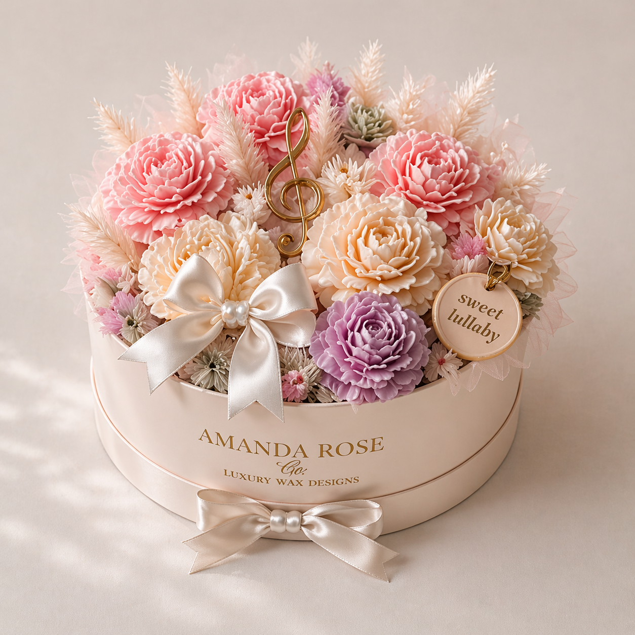 Lullaby Bloom soft wax floral baby gift box in pastel tones by Amanda Rose Co.
