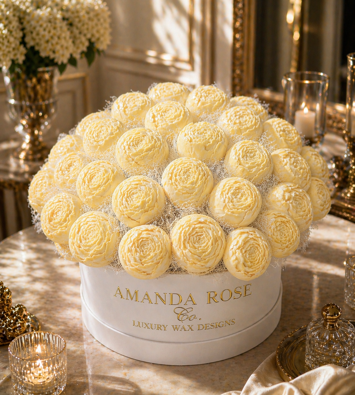 Keepsake wax peony gift box with custom colors by Amanda Rose Co.