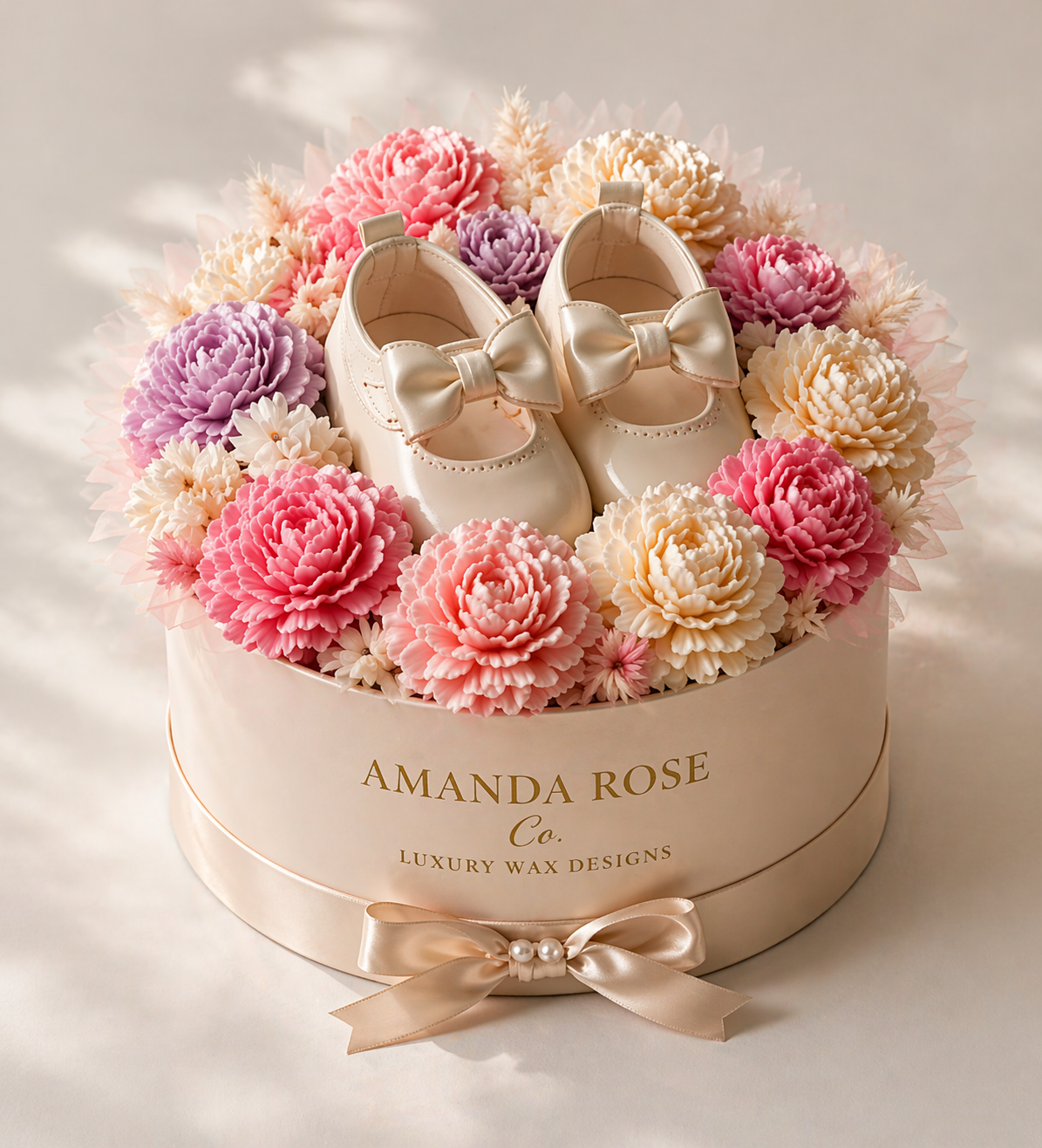 Little Steps baby shoe inspired wax floral keepsake gift box by Amanda Rose Co.
