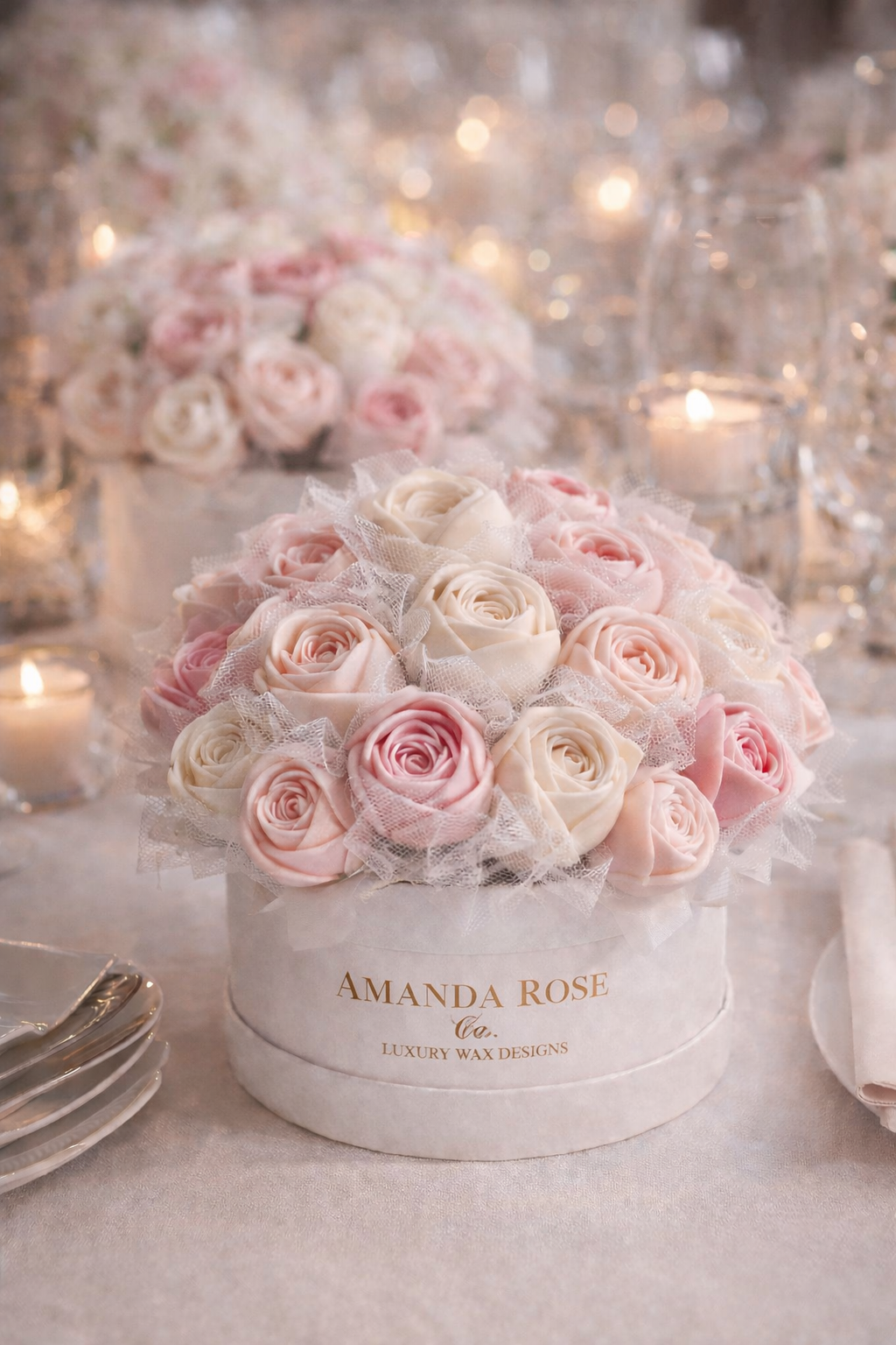 Glass Beauty wax rose bud gift box in blush and cream by Amanda Rose Co.